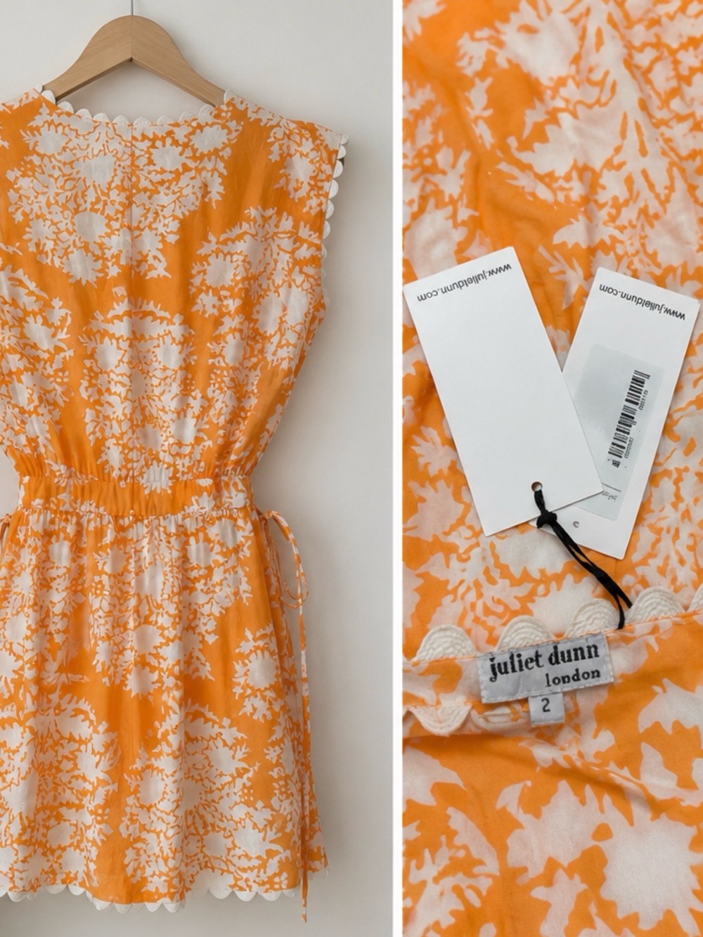 Juliet Dunn Orange and White Floral Tie-Waist Sundress